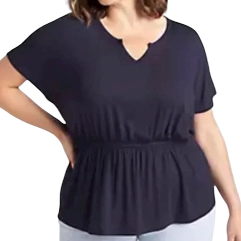 Lane Bryant Navy Blue Notch Neck Dolman Babydoll Peplum Top 18/20